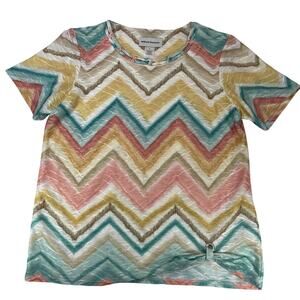 Alfred Dunner Chevron Studded Neckline Side Tie Blouse Multicolor Small Women